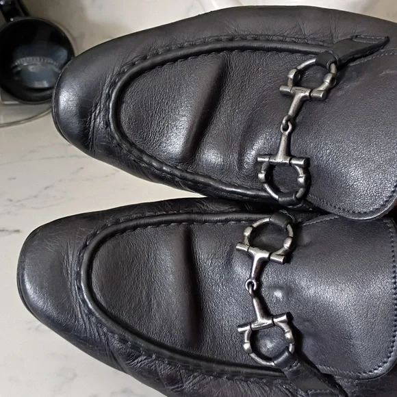 Salvatore Ferragamo Black Leather Slip-On Loafers - Picture 8 of 12